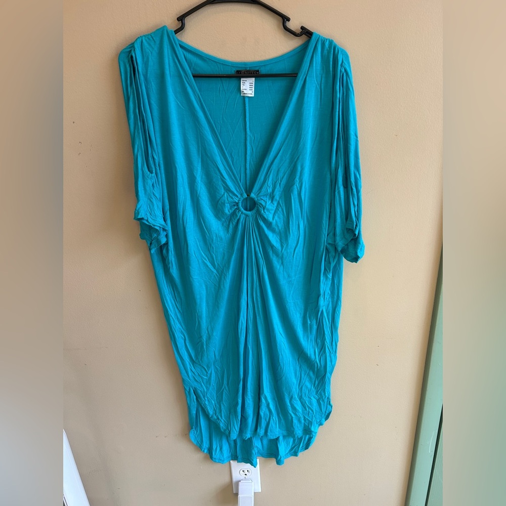 VENUS Teal V-Neck Ring-Front Tunic